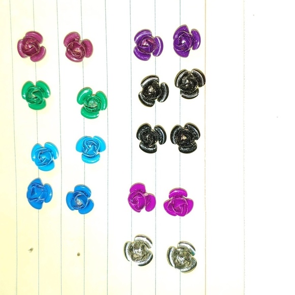 9 pair of small multicolored Rose earrings - Picture 1 of 5